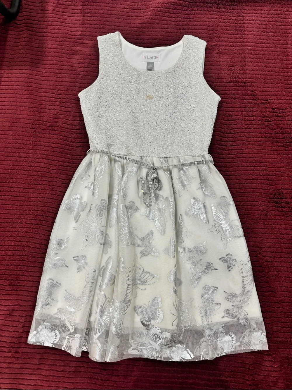 The Children's Place Silver Glitter Butterfly Party Dress